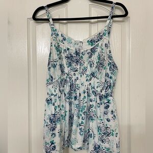 Torrid White and Blue Floral Tank Top